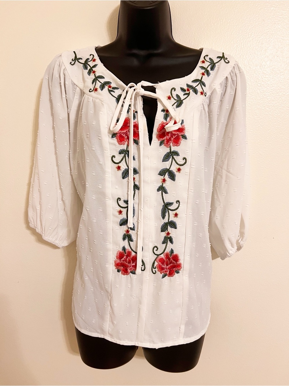SHEIN White Blouse with Rose Appliqué